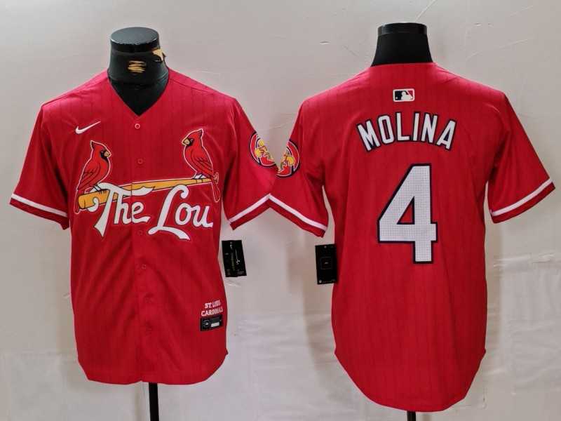 Mens St Louis Cardinals #4 Yadier Molina Red 2024 City Connect Stitched Baseball Jersey